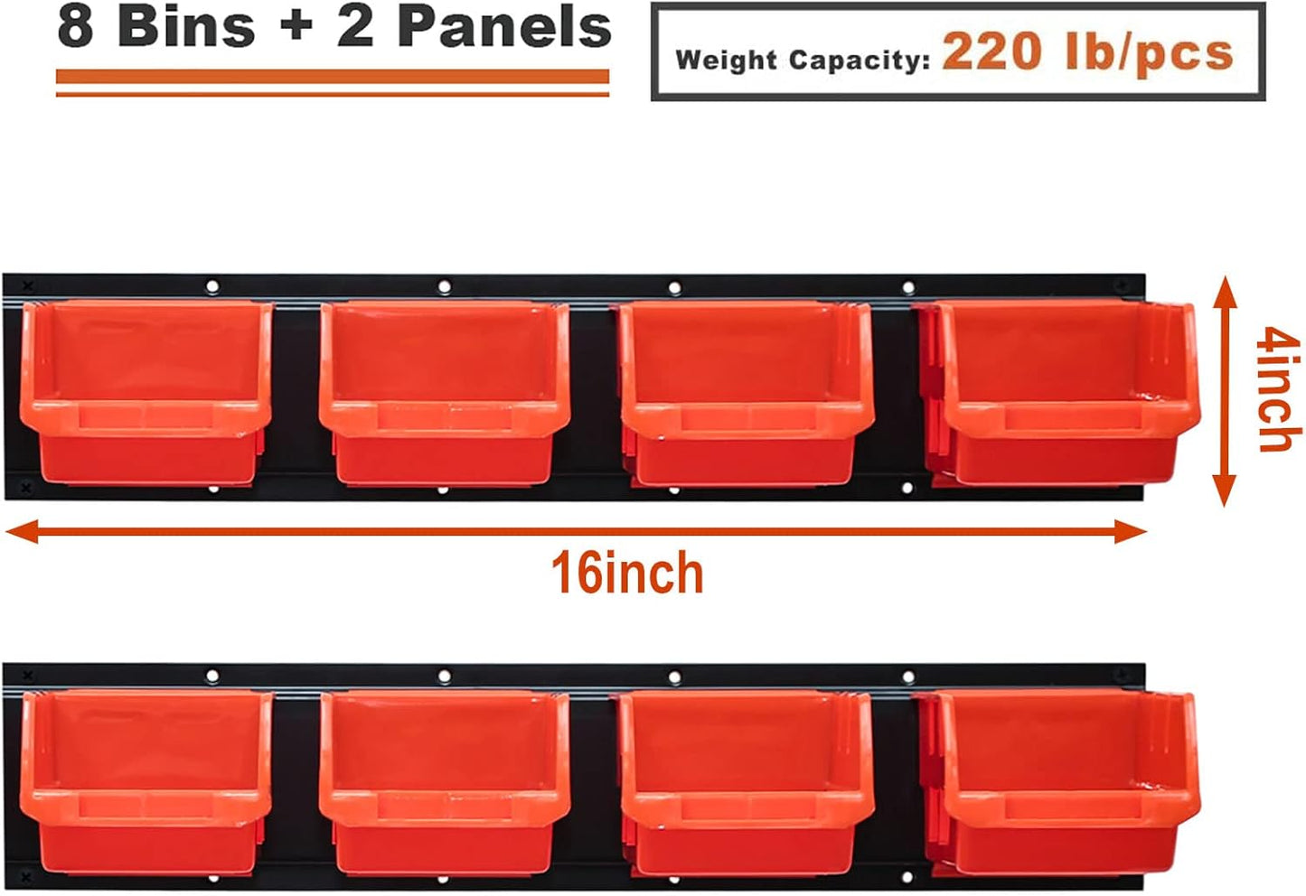 Wallmaster 8-Bin Storage Bins Garage Rack System 2-Tier Orange Tool Organizers Cube Baskets Wall Mount Organizations (Orange)