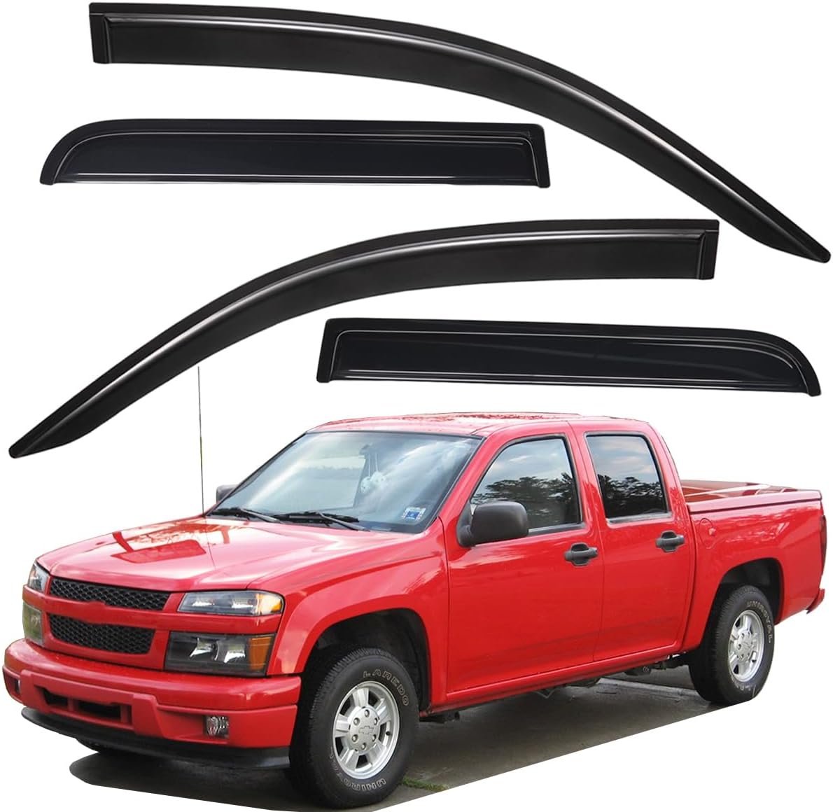 Lightronic Extra Durable Outside-Mount Auto Vent Window Visor, Fits 2004-2012 Chevrolet Colorado & GMC Canyon, Crew Cab Pickup, UV Protection Rain Guard, Original Wind Deflector, Dark Smoke, 4-Pcs