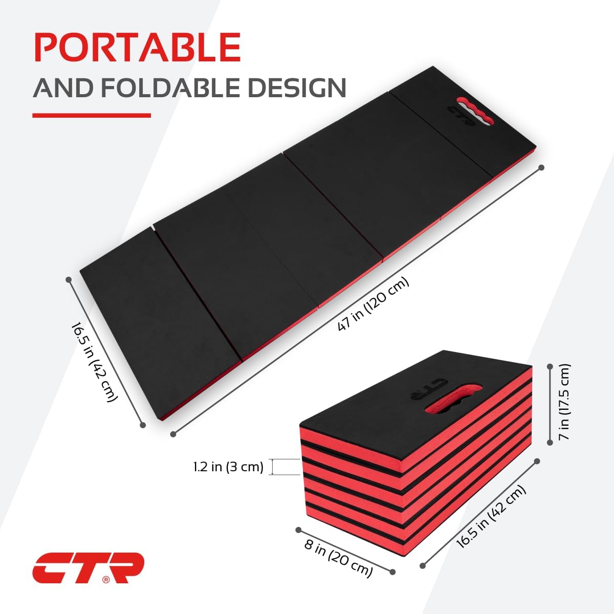 CTR Mechanic Mat Kneeling Pad Folding Mat for Working Under Car, Thick EVA Mat with Handle - Waterproof Floor Mat for Mechanics, Garage, Gardening, Gym, Camping, Creeper, Knees Protection for DIY