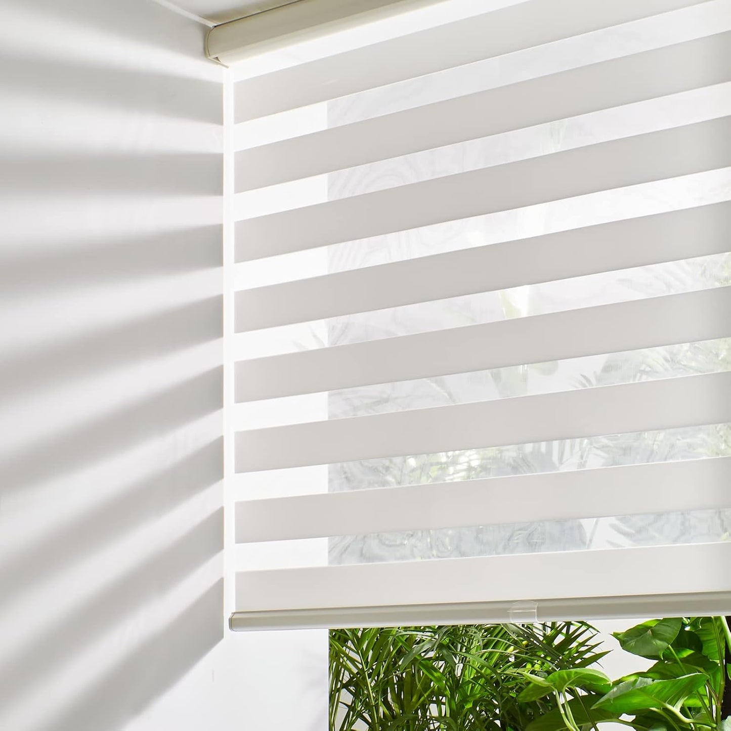 Persilux Cordless Zebra Blinds for Windows Free-Stop Roller Windows Shades (34" W X 47" H, Cream) Dual Layer Light Control for Day and Night, Light Filtering Sheer Shades for Home, Bedroom