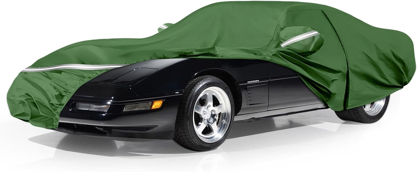 BOSSTONE Car Cover Custom Fit for Corvette C4 1984–1996, Waterproof All Weather for Automobiles Full Exterior Cover Rain Sun Snow Protector with Door Zipper (Green)