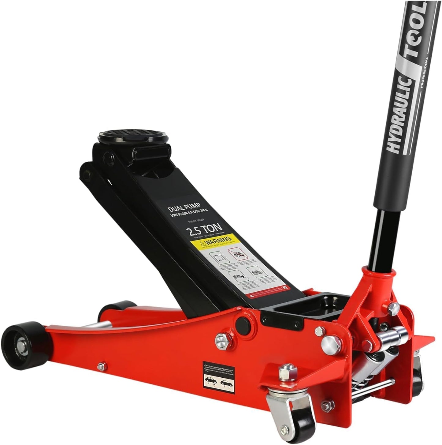 2.5 Ton Low Profile Floor Jack - Heavy Duty With Dual Piston Quick Lift Pump, Steel Car Jack Adjustable Height 3.5"-19.5", Hydraulic Trolley 5000 LBS Capacity, Red
