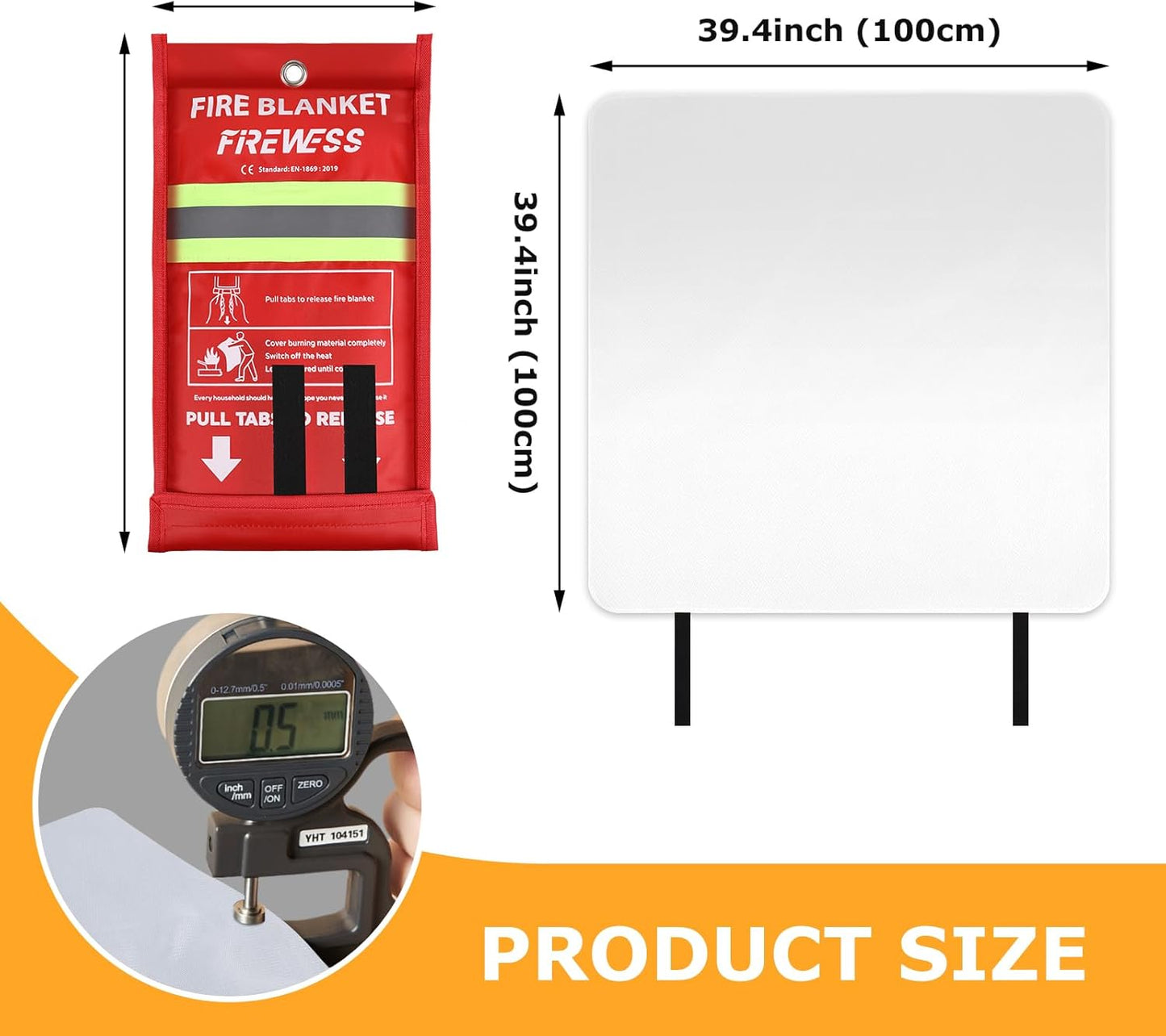 Emergency Fire Blanket, 2 Pack Fiberglass Flame Retardant Fire Blankets Emergency for Home, Kitchen, Car, Office, Grill, 39.4X 39.4inch Fire Extinguisher Blanket