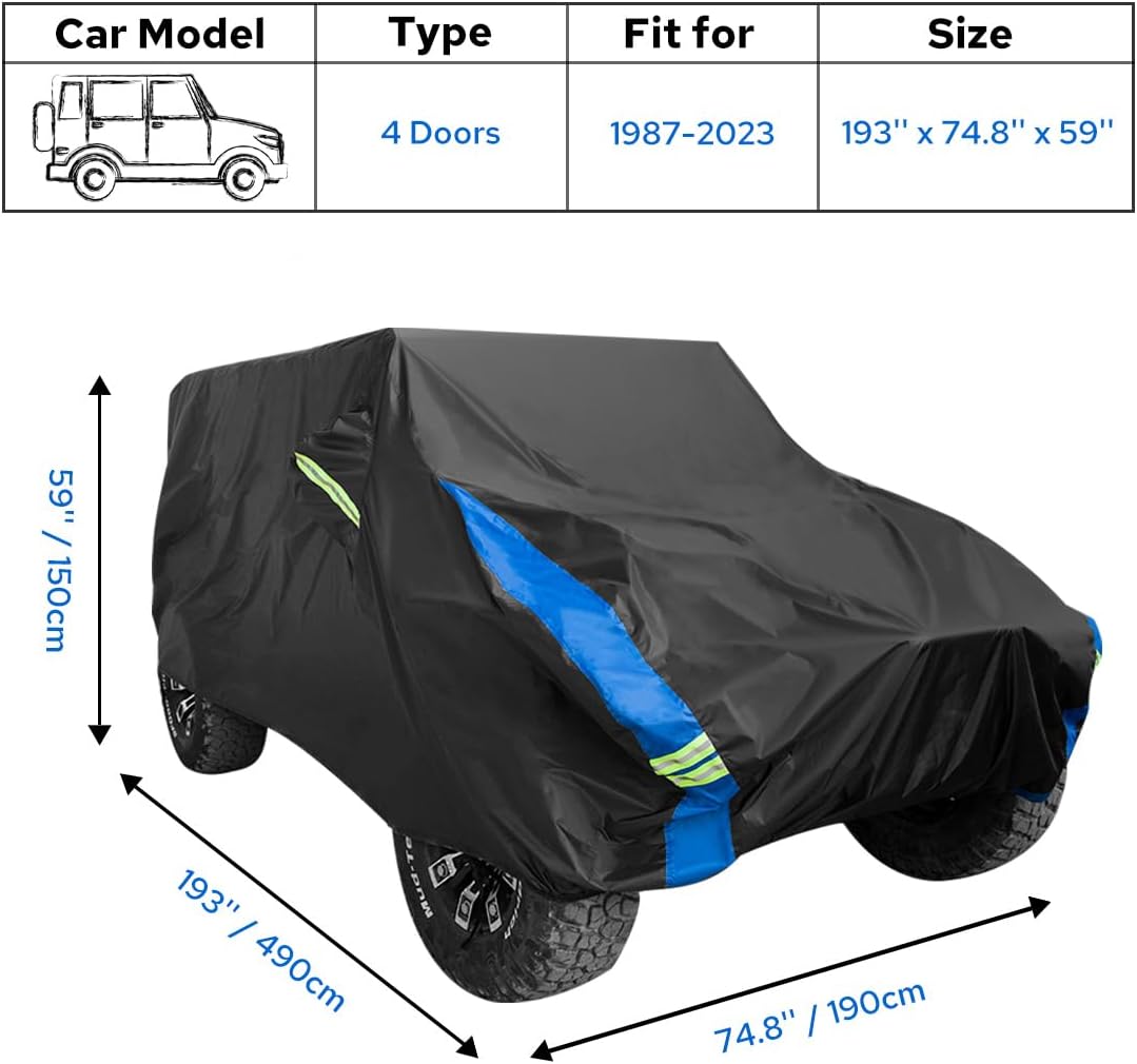 Avecrew for Jeep Wrangler Cover Waterproof 4 Door, All Weather for Jeep Rain Cover for Automobiles, Outdoor Full Exterior for Jeep Covers Fits JK JL TJ YJ CJ