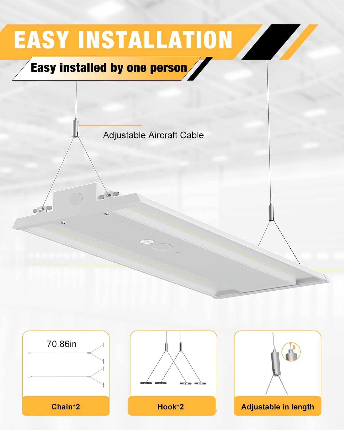 LED Linear High Bay Light, 210W High Bay Shop Lights Fixture, Compatible with Industrial 120-277V, 31500LM Linear High Bay Light for Shop Garage Warehouse, UL Complied, 4 Pack, White