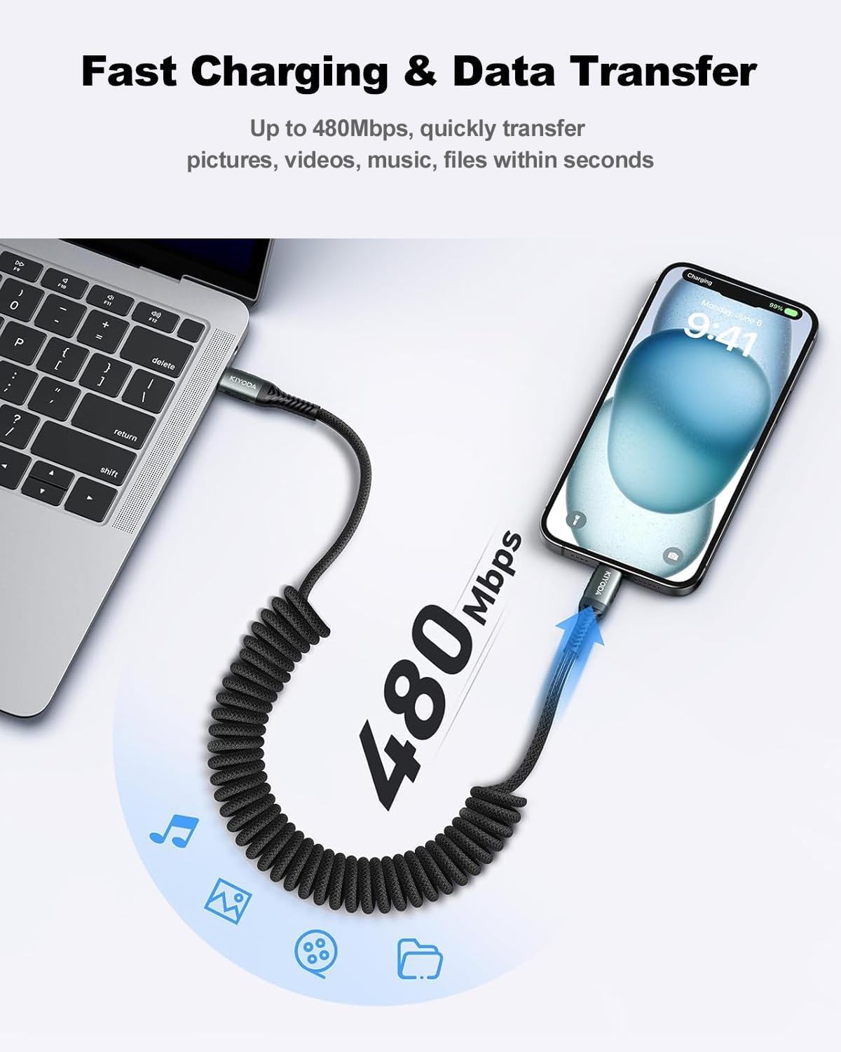 USB C Cable for Car 3FT/6FT, Coiled USB C to USB C Cable Fast Charging 66W, Braided USB Type C Charger Cord Compatible with iPhone 16 15 Pro Max, Samsung Galaxy, Google Phones and More Type C Devices