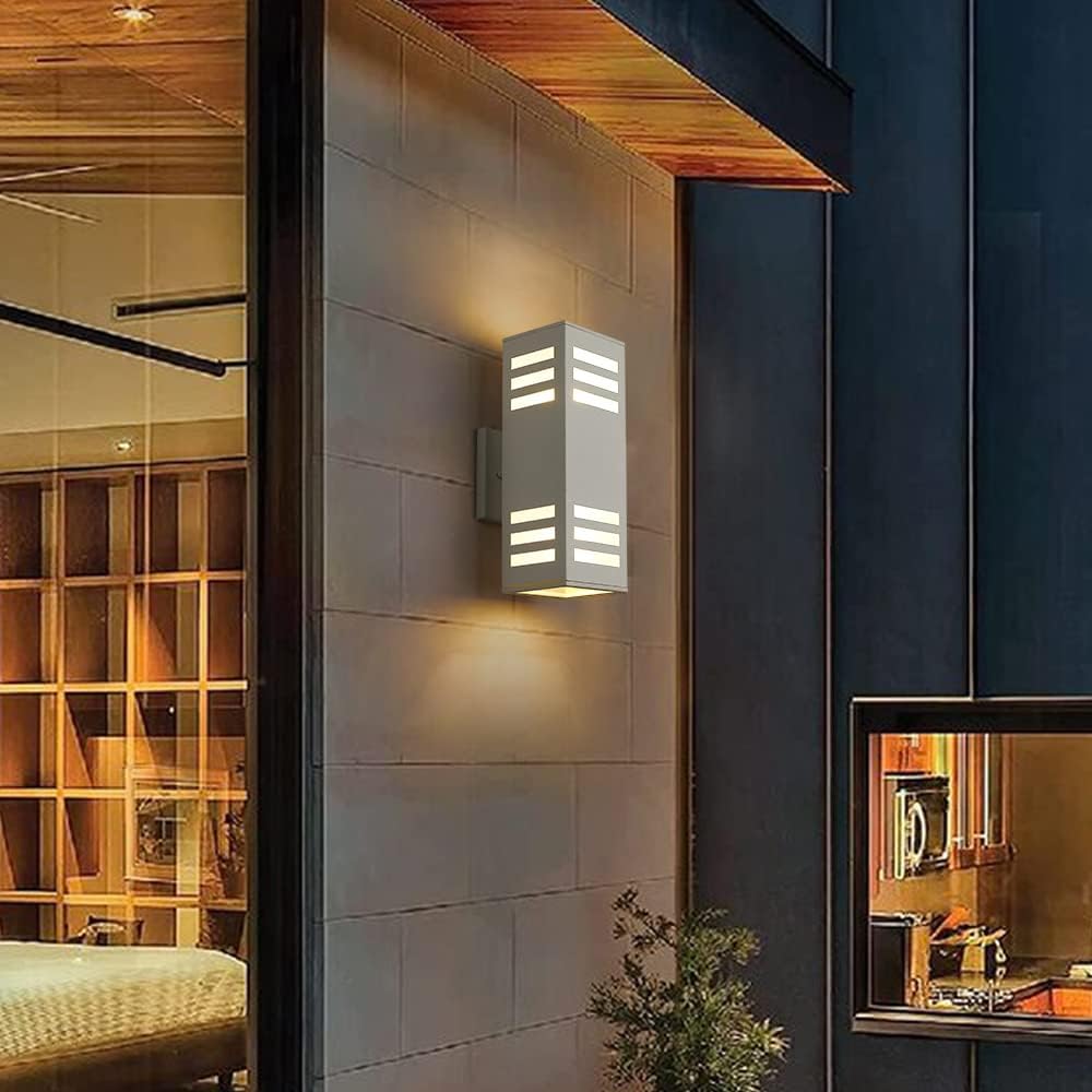 harriet Porch Lights Outdoor Modern - IP64 Waterproof Aluminum and Tempered Glass Cover, 13" Rectangular Up/Down Wall Sconce for Porch, Garage & Patio, Exterior Lighting, White