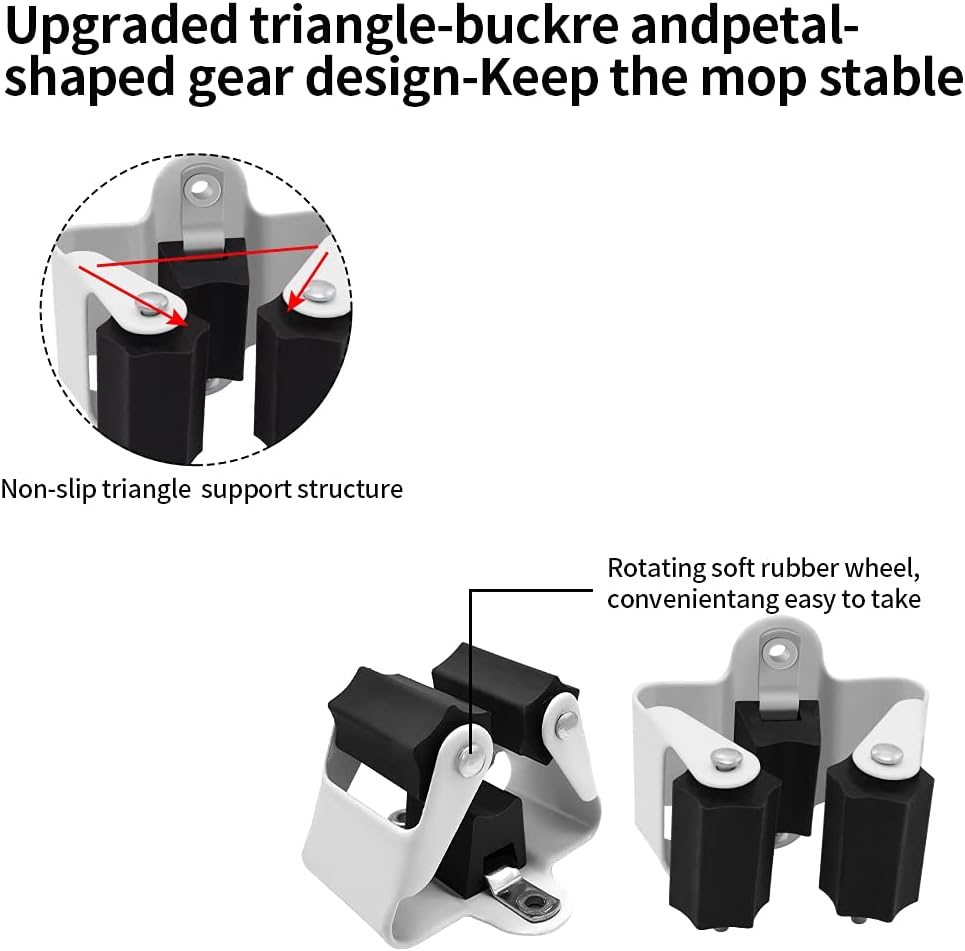 3-H Broom Hanger,Mop Holder Wall Mount 50 Pack, Broom Holder Wall Mount for Hanging and Organizing Shovel,Rake,Brush,Yard Tools in Kitchen,Laundry Room,Bathroom,House(Black)