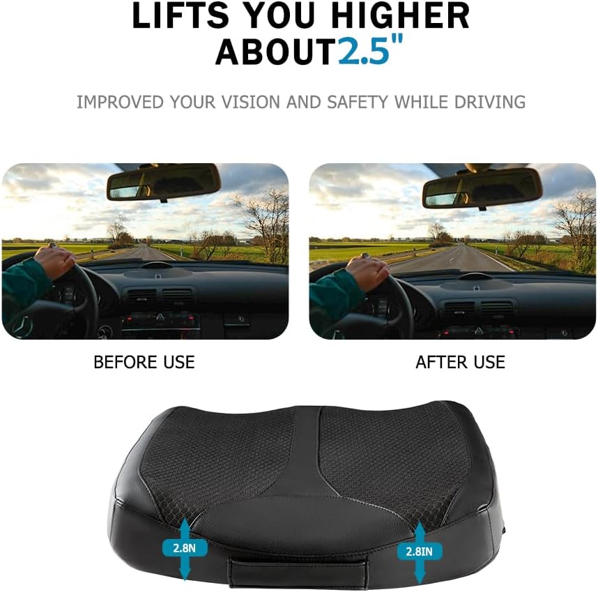 Car Memory Foam Heightening Front Seat Cushion for Short People Driving, Hip(Coccyx/Tailbone) and Lower Back Pain Relief Butt Pillows, Adult Booster Seat for Car. (Black)