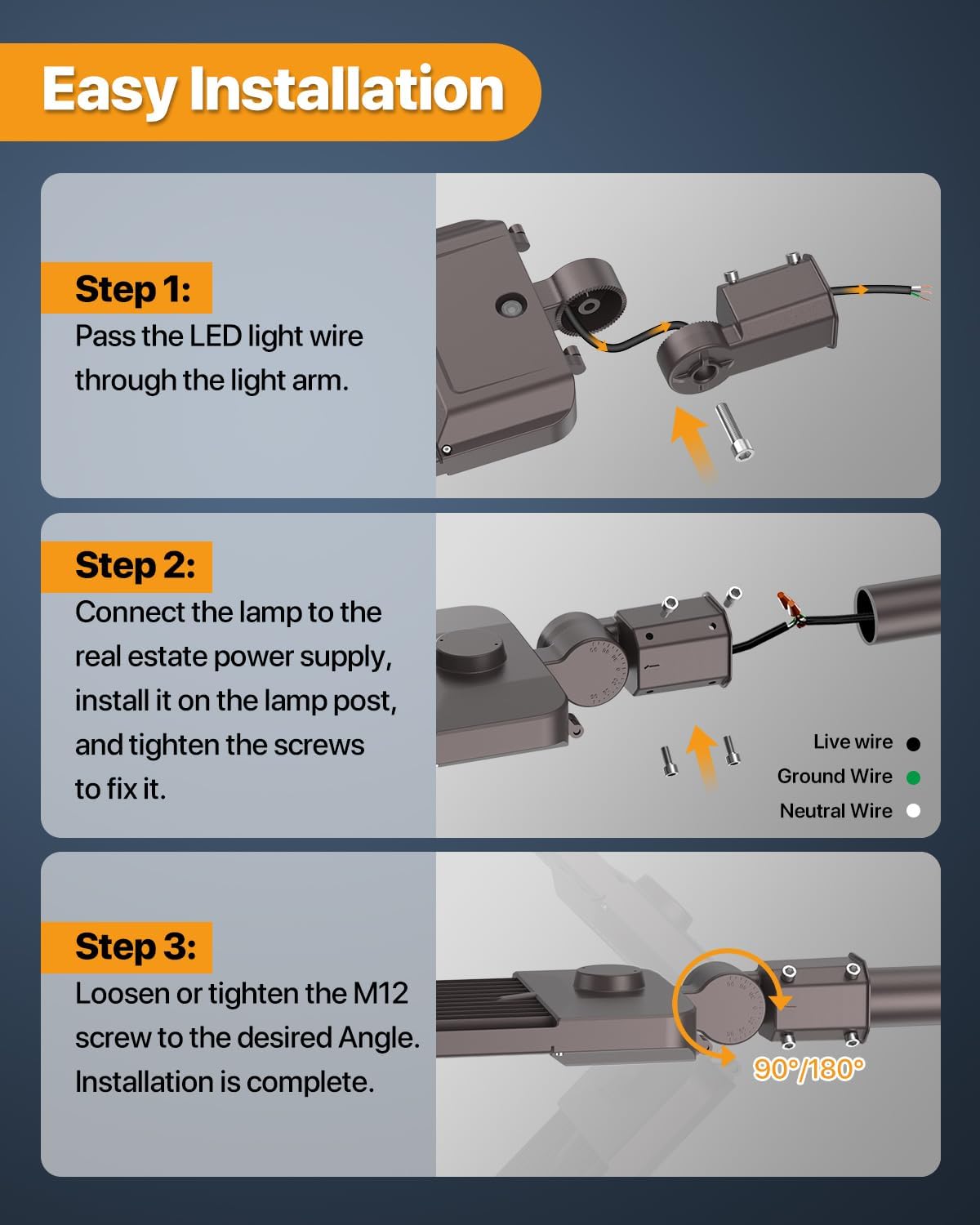 Parking Lot Light 200W 30,000LM Slip Fitter 200 Watt Led Street Pole Light with Dusk-to-Dawn Photocell 5000K 100-277V IP65 Waterproof 3PACK Commercial Area Lighting for Parking Lot, Roadways