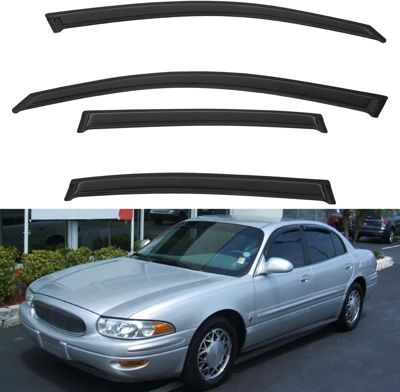 4pcs Front+Rear Smoke Tint Sun/Rain Guard Outside Mount Tape-On Vent Window Visors Compatible with 00-05 Lesabre