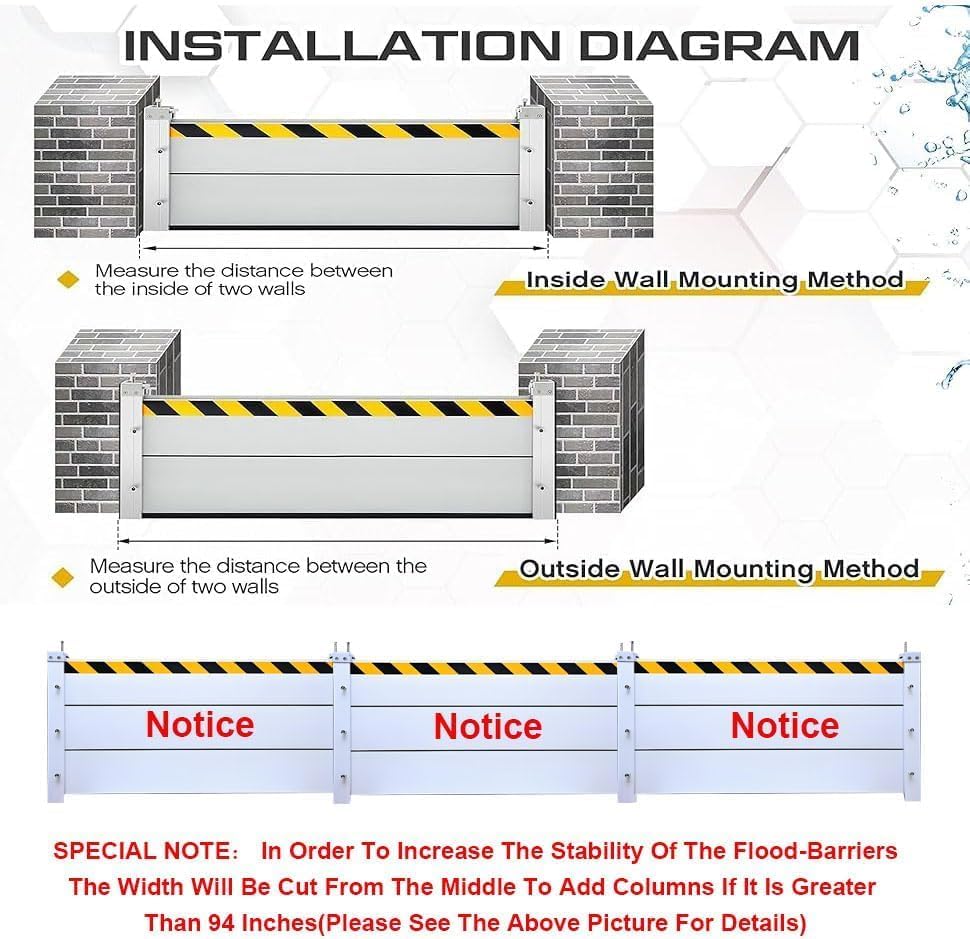 Reusable Heavy Duty Aluminum Flood Barriers for Home Exterior, Flood Protection Barriers Water Barrier Door Quick Detachable Garage Doors Detachable Mobile Rain Water Baffle ( H 39.4 inch L 6FT)