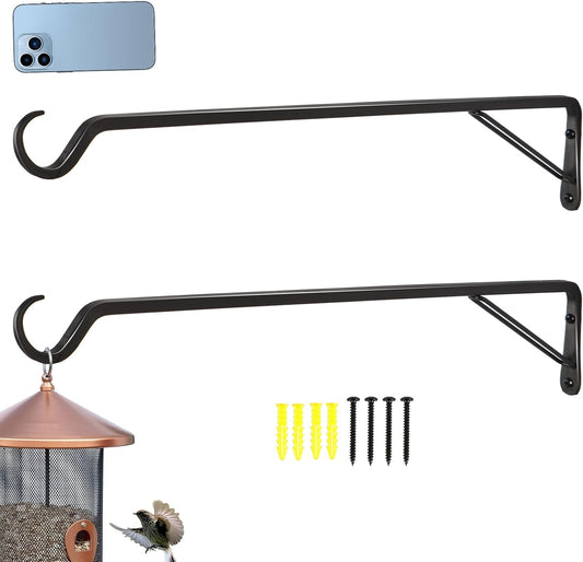 2 Pack Extra Long 23 Inch Heavy-Duty Rust-Resistant Solid Steel Plant Hangers and Bird Feeder Hangers for Indoor and Outdoor Decor, Wall Hooks
