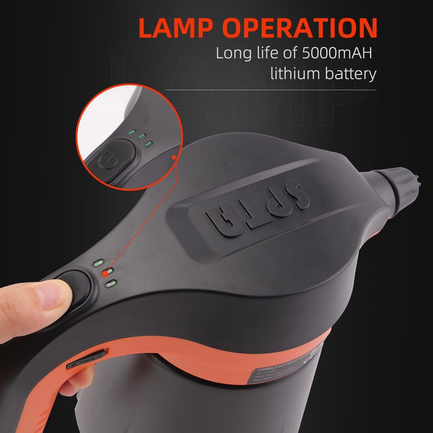 SPTA Electric Pressurized Soap Sprayer - 2.25L/76 oz Cordless Car Foam Sprayer with 500ML Car Wash Shampoo for Detailing