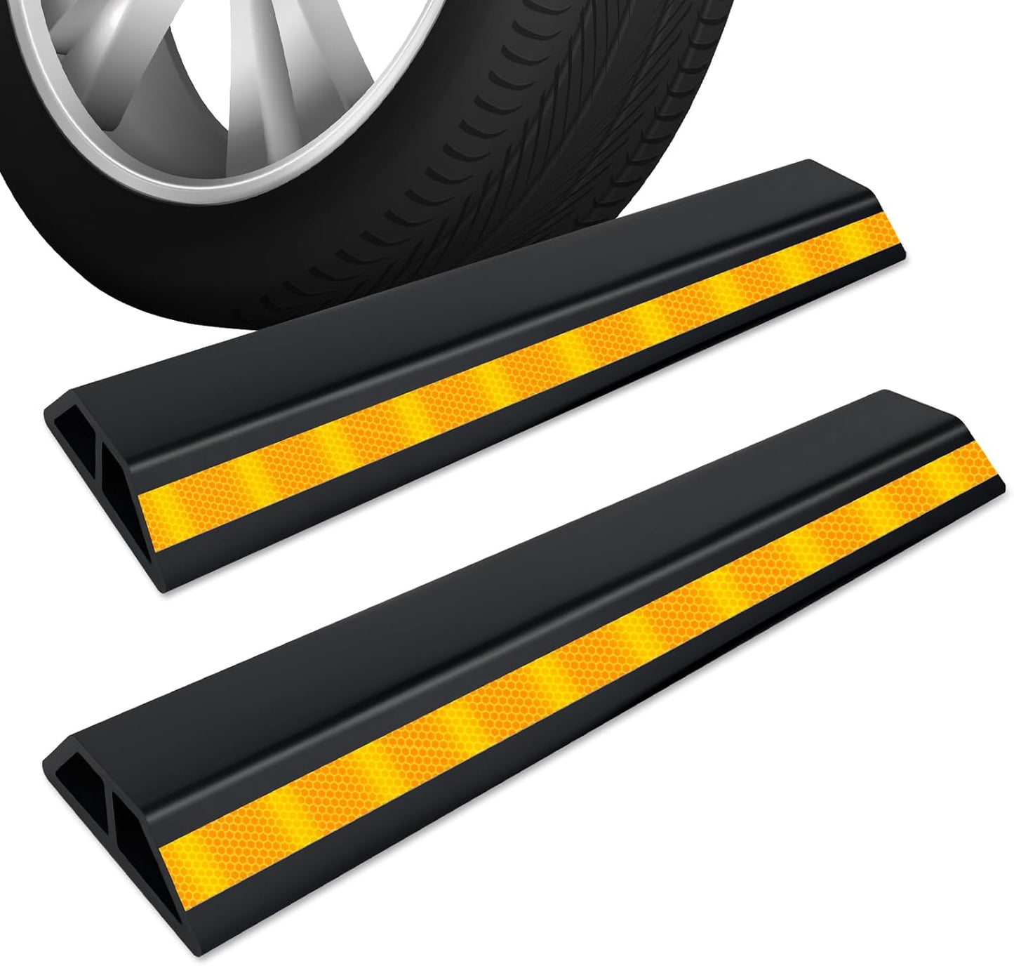 2 Pcs 18'' Heavy Duty Parking Aid for Garage, with Yellow Safety Stripes, Parking Gadgets Protects Car and Garage Walls, Parking Stopper Easy to Install 2 Packs