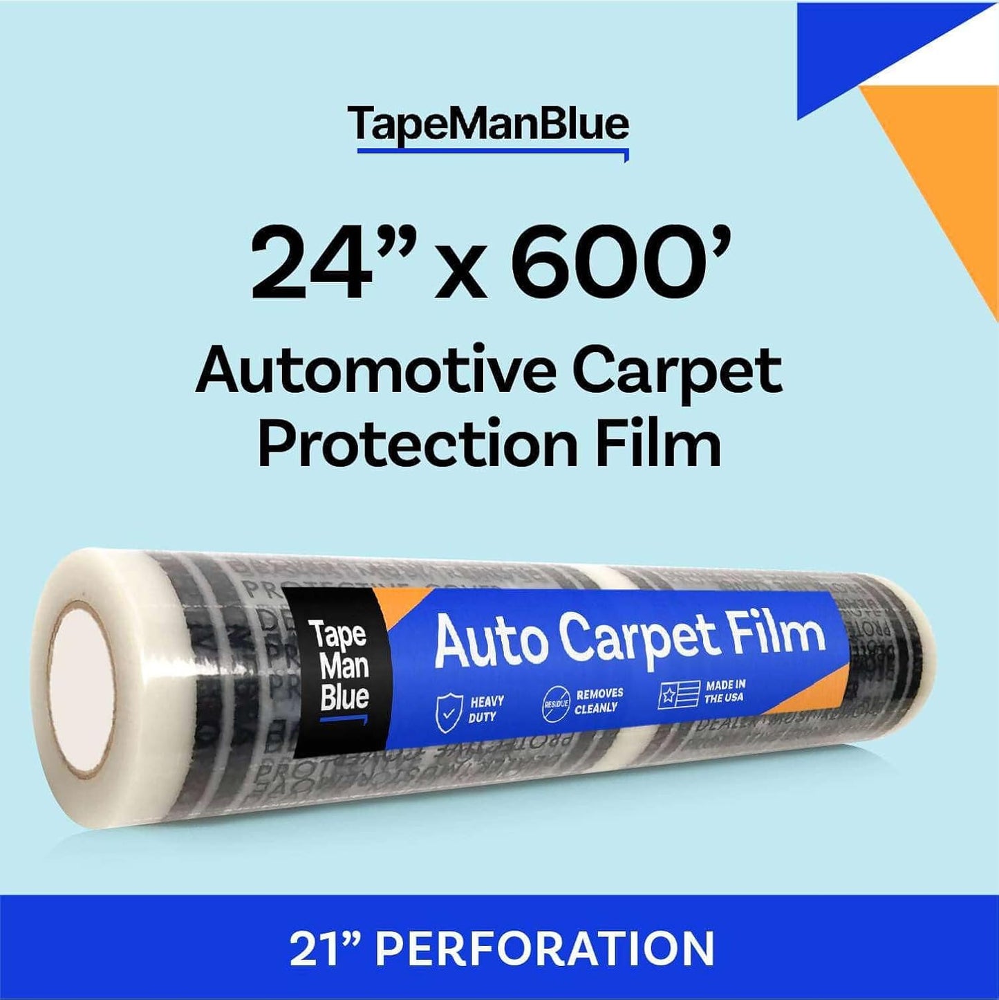 Auto Carpet Film, 24” Roll with 21” Perforation, 4 Mils Thick, Dealer Must Remove Protective Cover, Plastic Floor Mats for Car Carpet Protection, Made in USA (24" x 600' Roll)