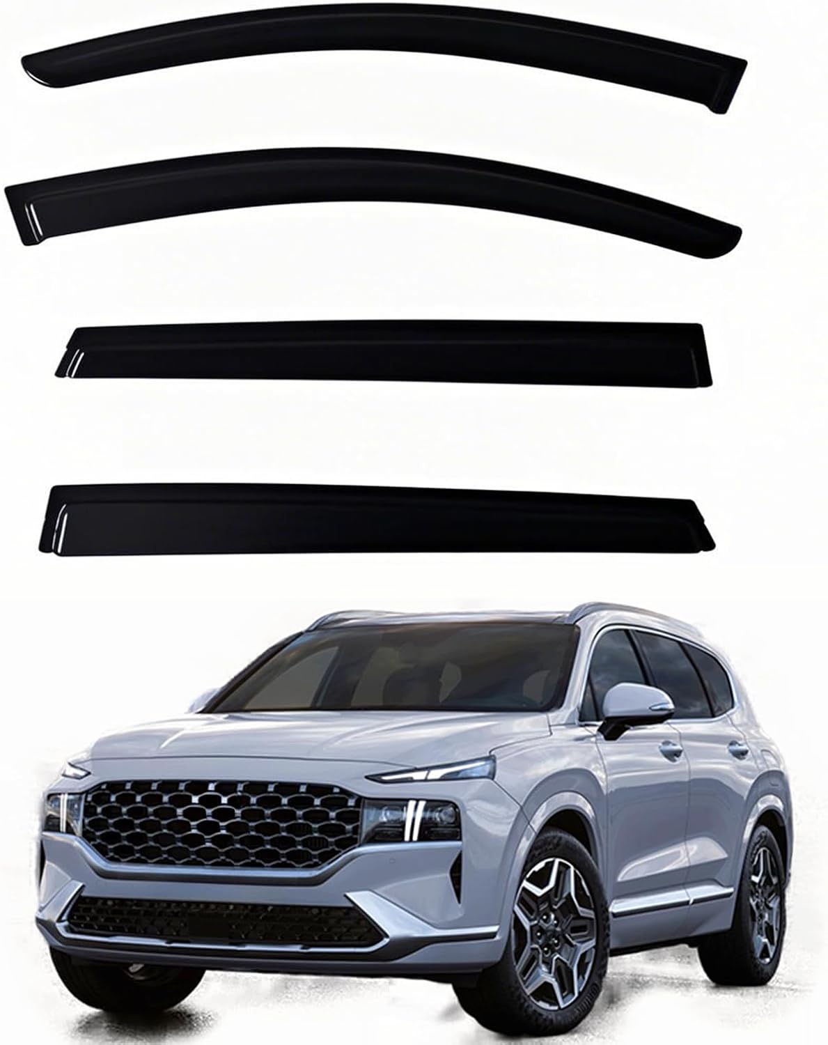 Window Visors Rain Guards fits 2019-2023 Santa Fe, Out-Channel Window Wind Deflectors Vent Shades Accessories, Dark Smoke 4 Pcs, 2020 2021 2022