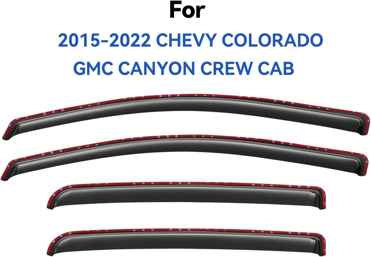 in-Channel Window Visors Rain Guards for 2015-2022 Chevy Colorado Crew Cab, Window Vent Wind Deflectors Visors Shades for 15-22 Gmc Canyon Crew Cab
