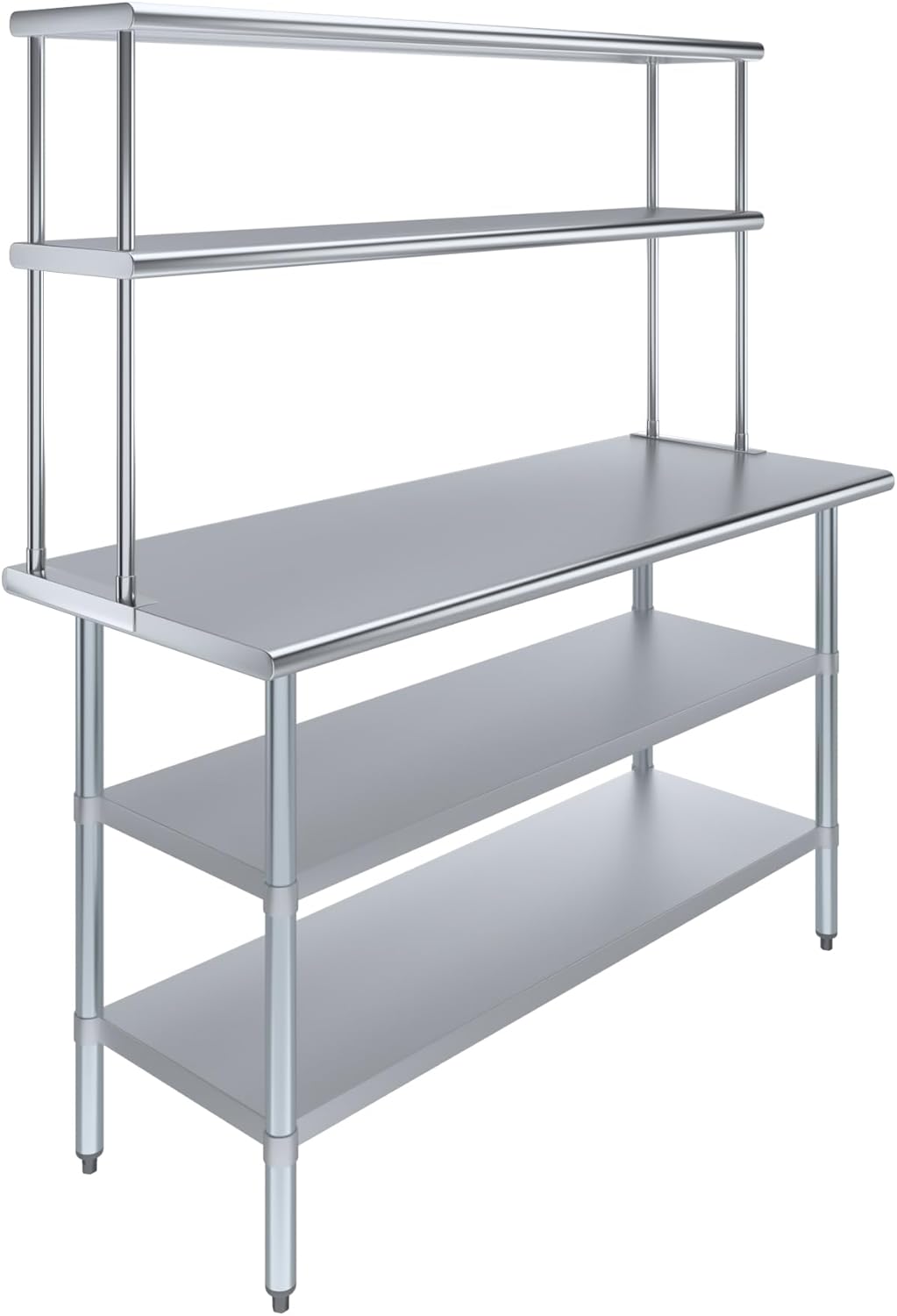 Amgood Stainless Steel Work Table with 2 Shelves | Metal Kitchen Prep Table & Shelving Combo (24" x 60" Table with 2 Shelves + 12" Overshelf)