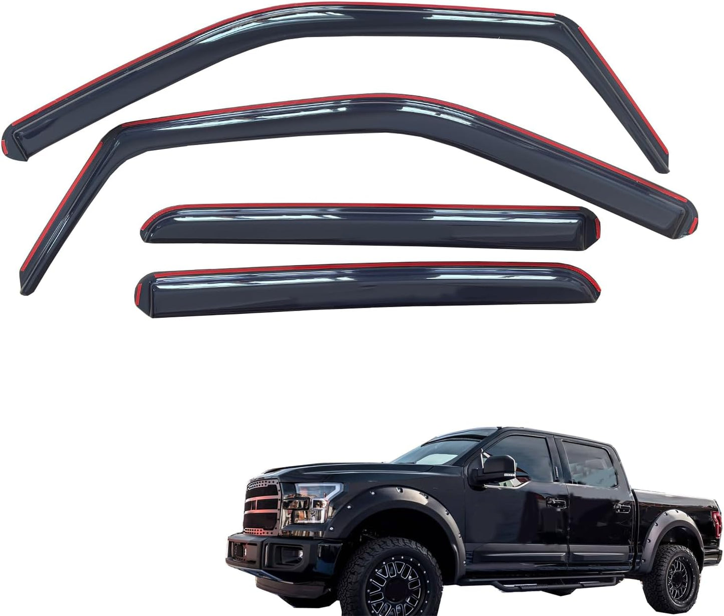 in-Channel Window Visor Deflector Compatible with Ford F150 Super Crew Cab 2015-2024 Rain Guards Smoke 4pcs