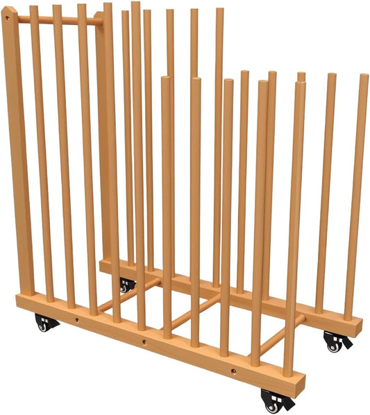 Art Storage Rack,Wood Art Drying Storage Stand with Hand&Caster Wheels , Art Canvas Storage for Art Studios,Drawing Board,Printed Matter,Gallery,Artworks