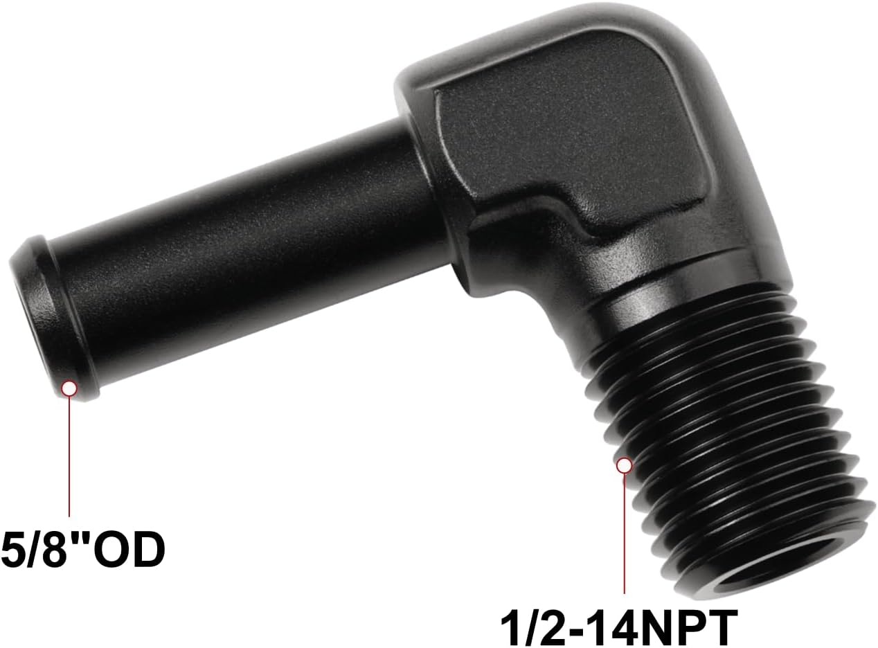 1/2 NPT Male to 5/8" Hose Barb Fitting Adapter 90 Degree Elbow Aluminum Black