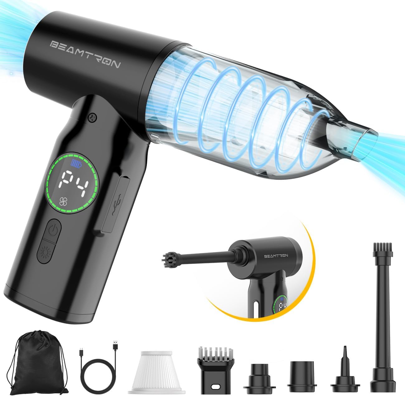 Car Vacuum Cleaner Cordless Handheld Portable - 18000Pa Powerful Suction & Air Blow - Upto 35mins Runtime - 4 Speeds - Brushless Motor- Hand held Vacuum Cleaner for Car Home Office Pet