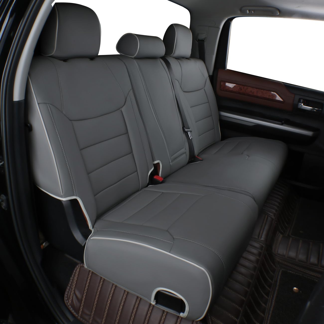 EKR Custom Fit Tacoma Car Seat Covers for Select Toyota Tacoma 2016 2017 2018 2019 2020 2021 2022 2023 Access Cab -Full Set,Leather(Gray)