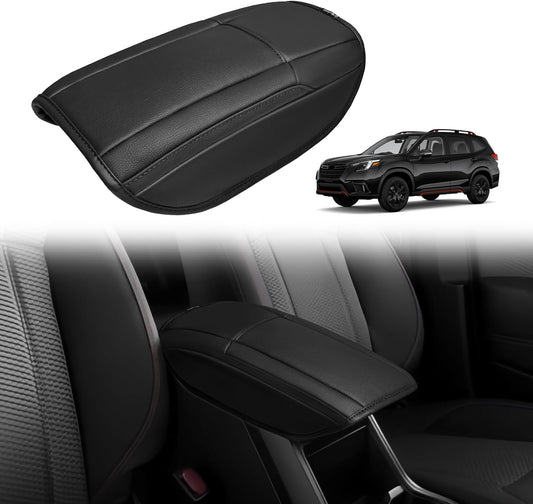 Muslogy Center Console Armrest Cover Compatible with Subaru Forester 2019-2024 Comfort Armrest Pad Arm Rest Cushion Vegan Leather Protector Regular Thick