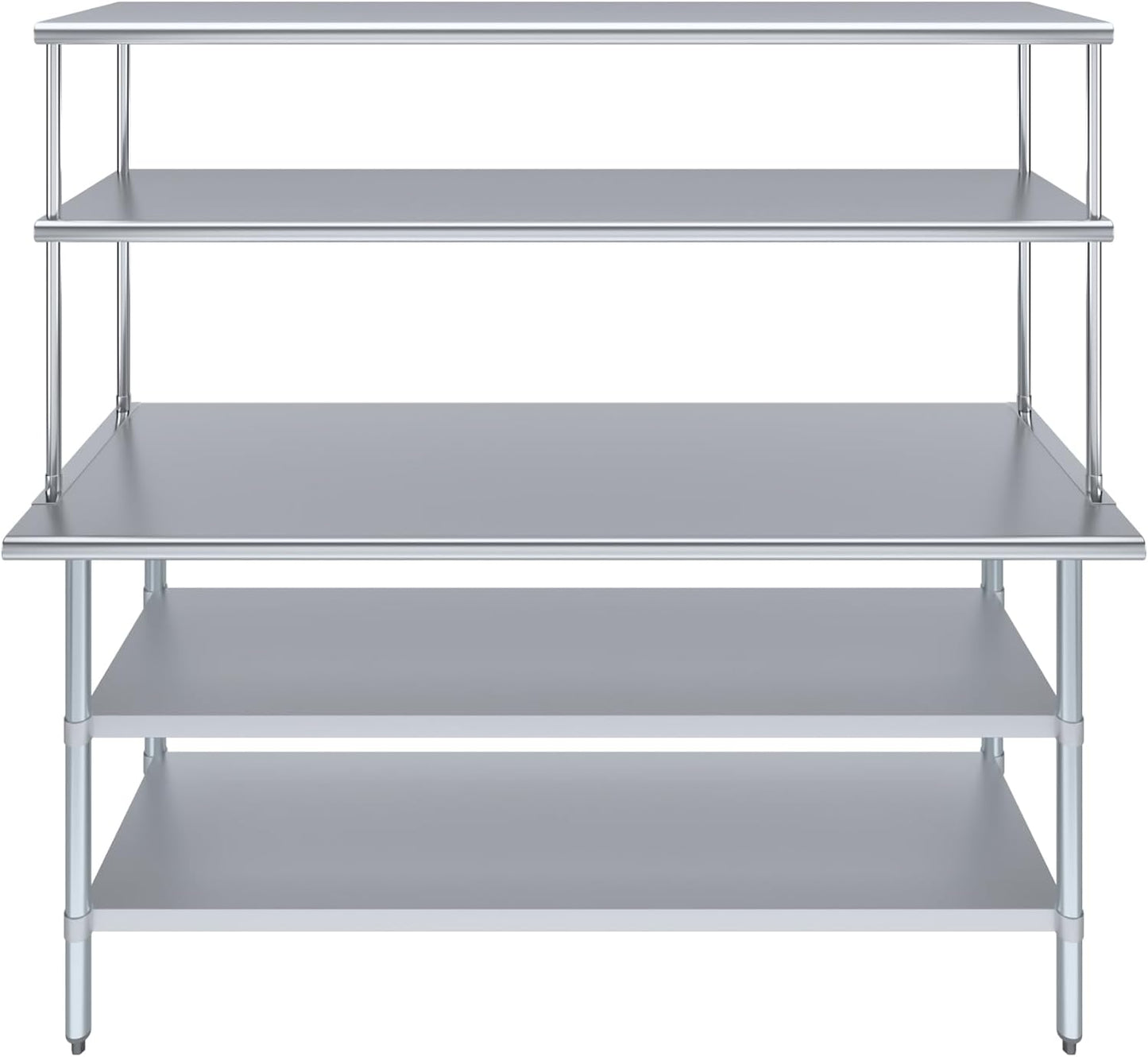 AmGood Stainless Steel Work Table with 2 Shelves | NSF (24" x 72" Table with 2 Shelves + 18" Overshelf)