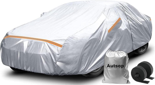Autsop Car Cover Waterproof All Weather,12-Layer Car Covers for Automobiles Outdoor Heavy Duty Full Exterior Covers for Sedan(203-212 Inch)