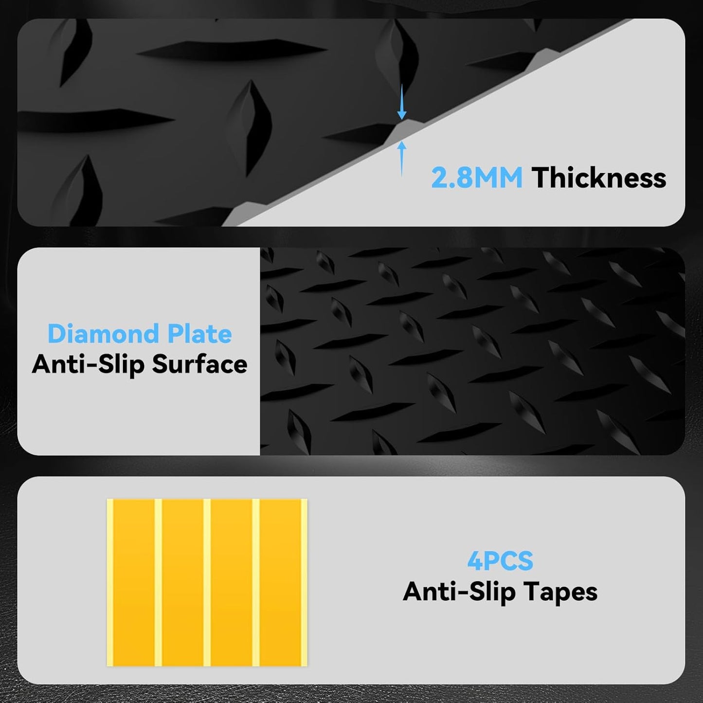 4x6 FT Garage Floor Mat,2.8mm Thickened PVC Flooring Roll for Under Car,24 SQFT Diamond Plate Black Garage Mats for Truck,Trailer,SUVs,Van,Golf Cart,Motorcycle（Included Tapes）