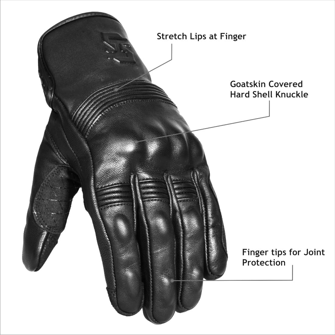 Leather Motorcycle Gloves for Men and Women | Touchscreen | Full Finger | Goatskin Leather Hard Knuckle Motorcycle Riding Gloves (Un-Perforated, XX-Large)