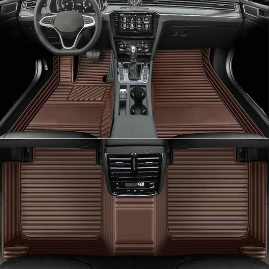 Custom Colors Car Floor Mats Black Pink for 99.9% Sedan SUV Sports， All-Weather Liners Car Floor mat，Luxury Leather Automotive Floor Mats (Brown Stripe,3D Floor Mats)