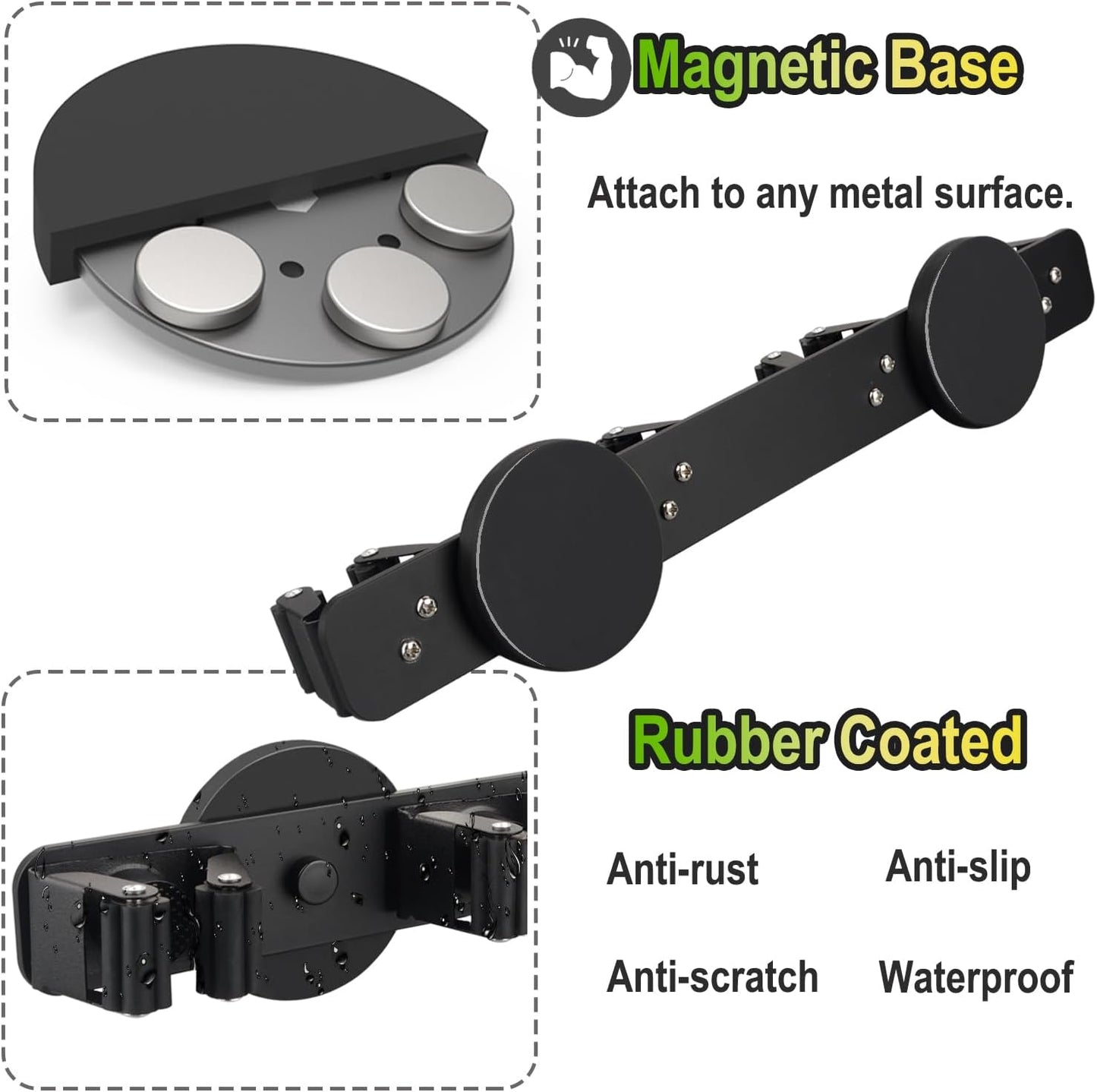 Strong Magnetic Mop Broom Holder, Heavy Duty Magnetic Mop Hanger for Refrigerators, Magnet Wall Mount Broom Holder for Cleaning Tools, Anti-slip Storage Rack for Home Kitchen Workshop Laundry Garage