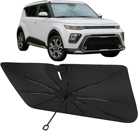 Proadsy Windshield Sun Shade Umbrella for Kia Soul 2020-2025 2026 Foldable Car Umbrella Sunshade with Soft TPU Handle Spring Structure Crystal Cooling Material Protect Car from Rays & Heat