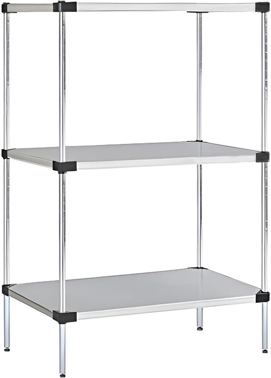 Omega Solid Stainless Steel Shelves, 18" Deep x 42" Wide x 34" High 3 Tier Heavy Duty Solid Shelving Unit for Kitchen Garage Office Restaurant Warehouse 800-lb Per Shelf Weight Capacity