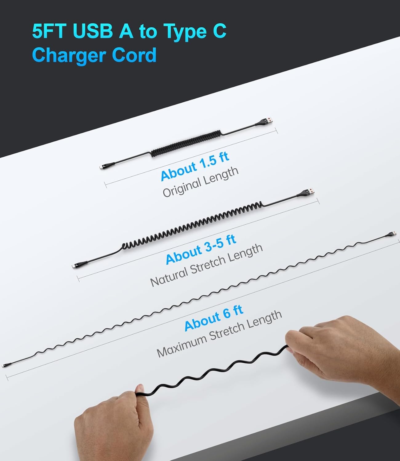 PRAKIE USB C Cable Fast Charging 5FT, Coiled USB A to USB C Cable for Car, Type C Charge Cord USB-C Charging Cable Compatible with iPhone 16/15/Samsung Galaxy S20 and More USB C Devices-Black 2Pack