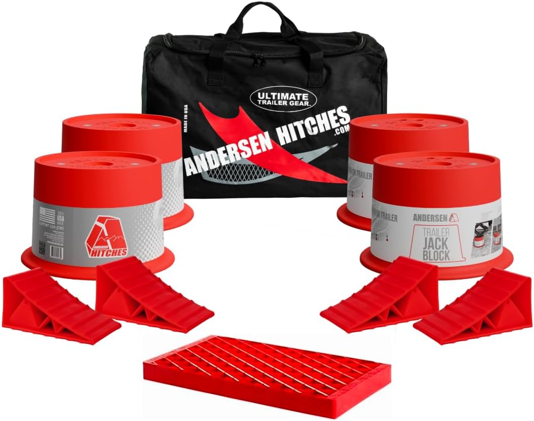 Andersen HITCHES 3602 Auto-Level Stabilizing Kit - Duffel Bag With 9-pc Kit and Trailer Jack Blocks for 5th Wheel RVs | Towing Camper Accessories