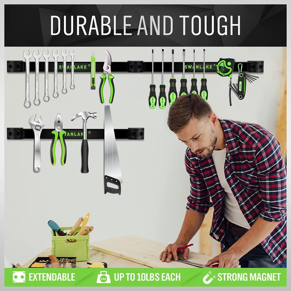 SWANLAKE 12" Magnetic Tool Holder Strip,Metal Tool Magnet Bar for Garage Organization(4PCS)