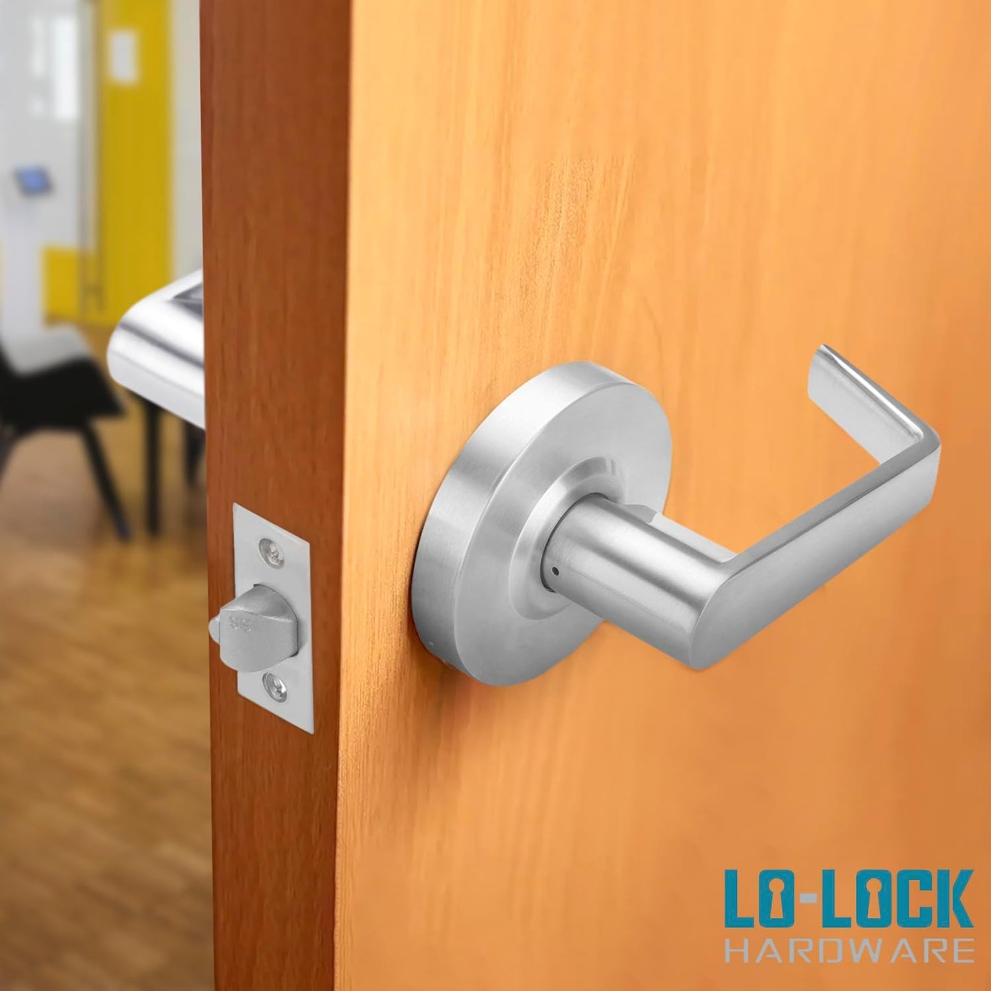 Commercial Lever Door Lock - Heavy-Duty Locking Door Handle, ADA Door Handles, Cylindrical Lever Lock, Non-Handed Grade 2 Industrial Door Handle, 26D Satin Chrome, Classroom Function