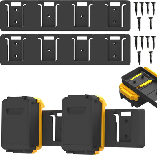 Battery Rack Compatible with DeWalt 20V Battery Holder, Mount 4 Slot Bulk Battery Garage Tool, Tools for Dewallt 20v, Wall Display Hook Holder (Black-2pc)