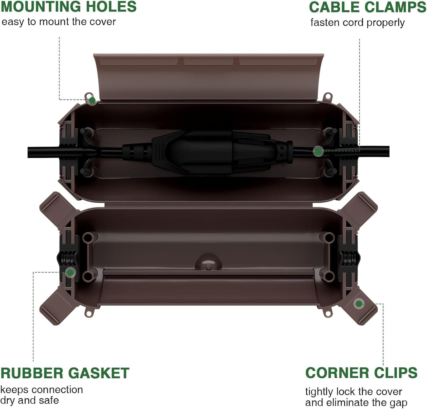 Flemoon [3 Pack] Outdoor Extension Cord Waterproof Cover, Weatherproof Electrical Connection Box for Outdoor Plug, Outlet, Outdoor Outlet, Socket, Halloween, Christmas Holiday Decoration Light, Brown