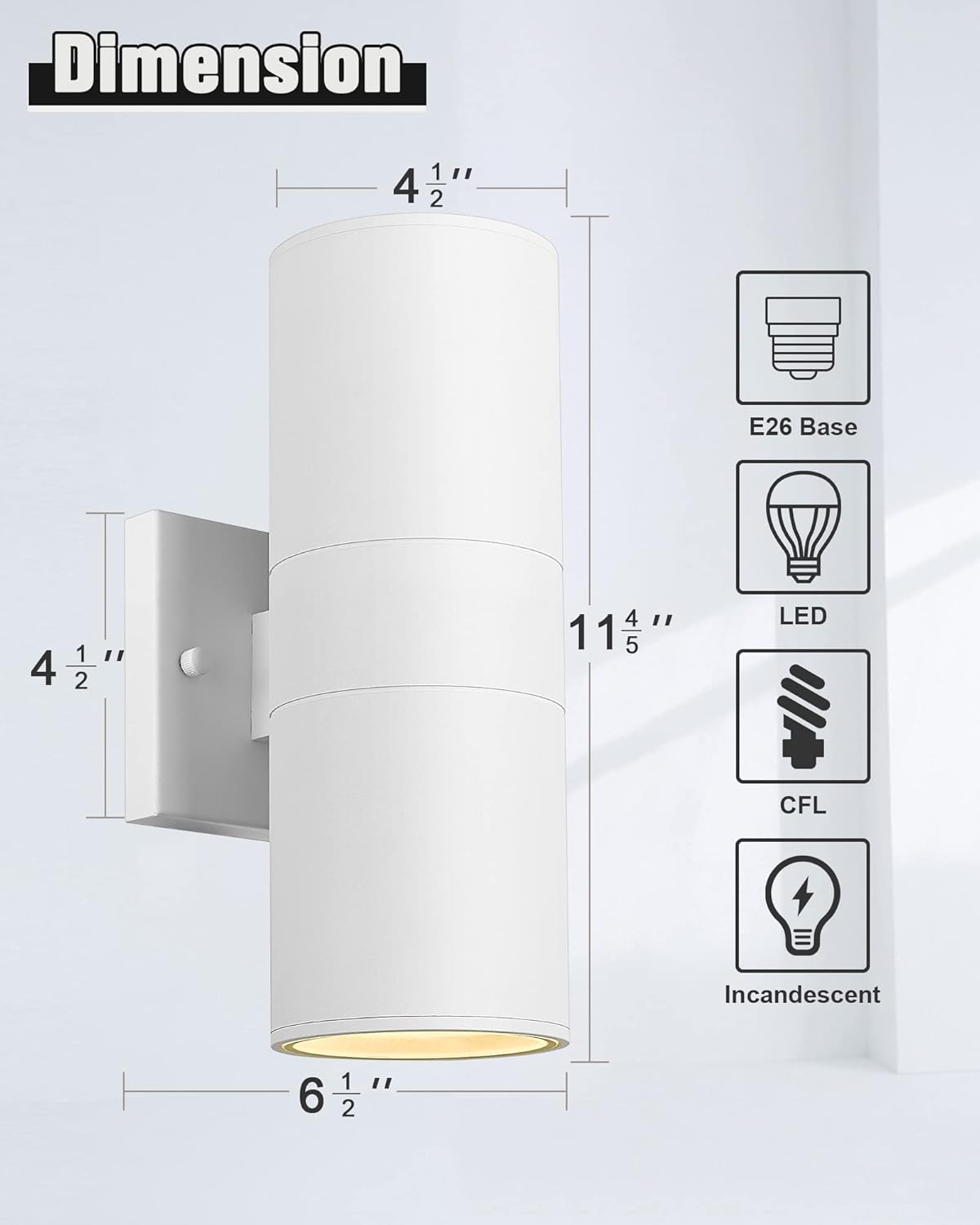 Ken & Ricky White Outdoor Wall Lights,Exterior Sconces Wall Lighting with Tempered Glass Cover,Cylinder Outside Light for House Porch Garage Front Door - 2 Pack