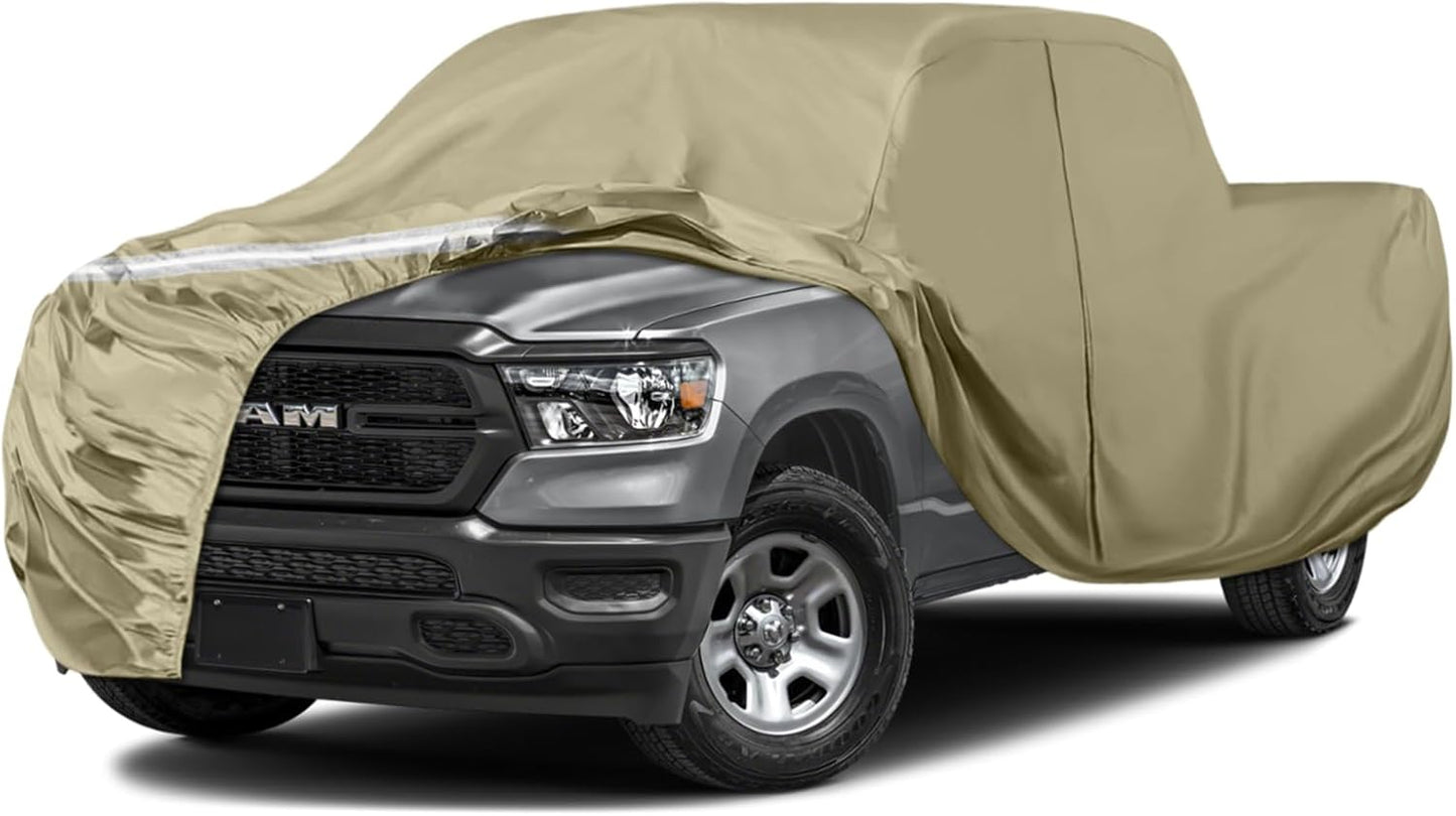 Waterproof Truck Covers Replace for Ford F150 / Dodge Ram 1500 CrewCab 5.5 ft, Multilayer Heavy Duty with Cotton Liner Car Cover with Zipper Door, Windproof Bands for Snow Rain Dust Protection