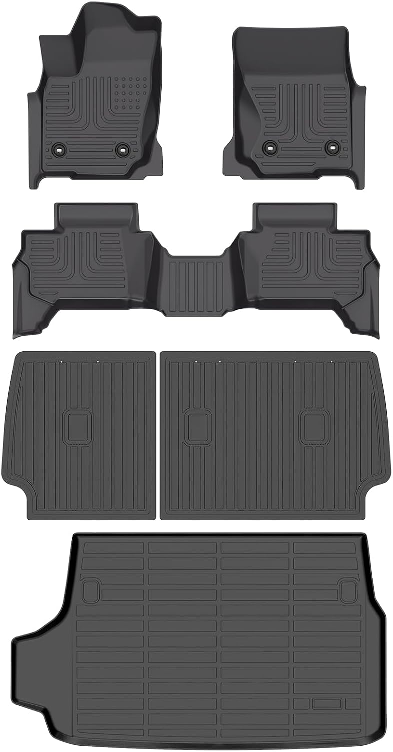 Wayhigh-All Weather Floor Mats and Cargo Mat Set Fit for Toyota 4Runner 2025 5-Seater(Not for Hybrid/EV) TPE Car Mats with Backrest Mat Heavy Duty Rubber Floor Liners for 4Runner 2025 Accessories