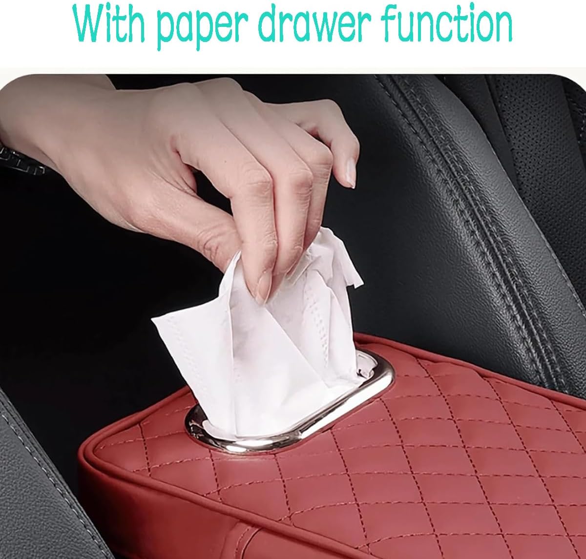 Car Armrest Cover Leather Car Console Covers Box Pad with Pocket and Tissue Box Arm Rest Cover for Car for SUV Truck Sedan Vehicle (Favor-red)