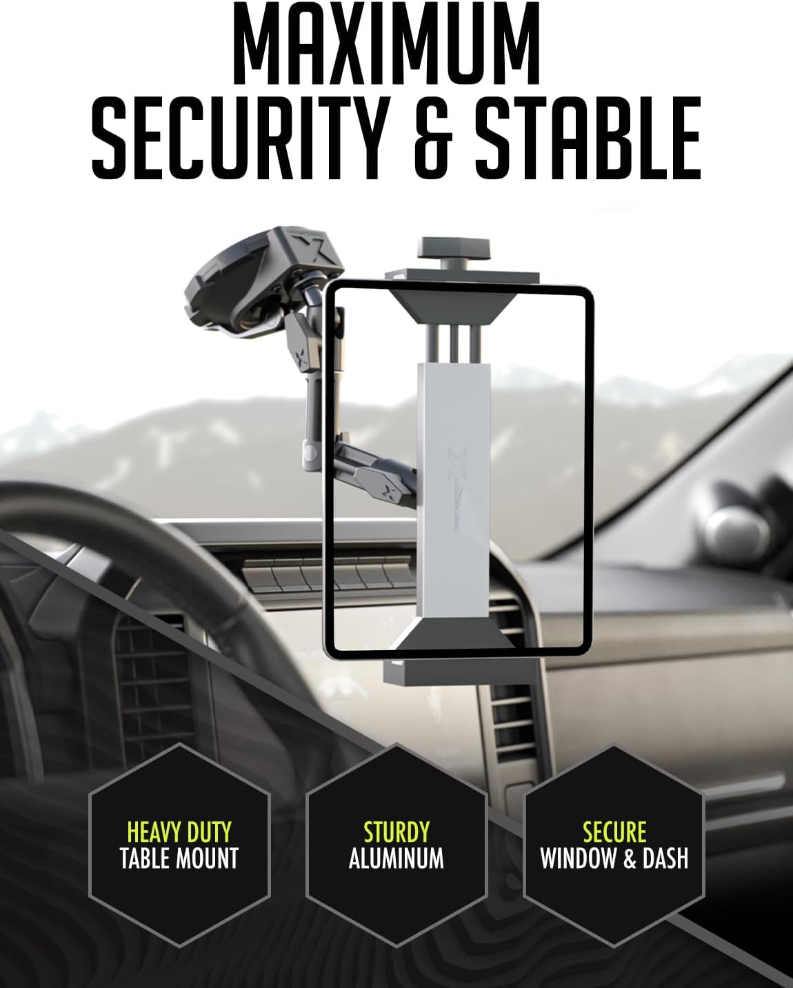 Bracketron HD Tablet Dock PRO Dash and Window Metal Clamp Mount, Universal Tablet Holder for Cars and Trucks, Compatible with Tablets Up to 10 Inches Wide