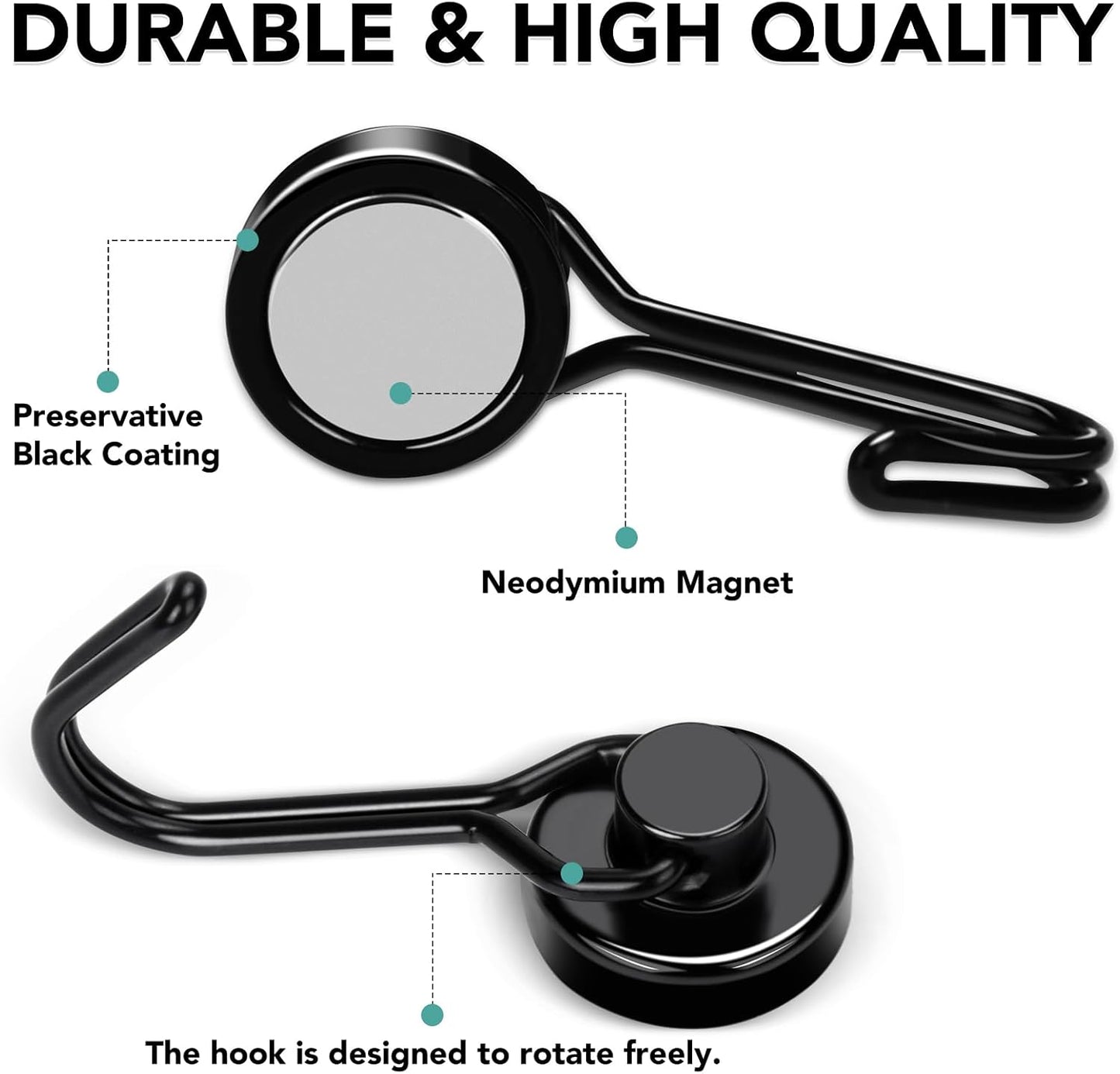 MIKEDE Strong Magnetic Hooks, 40LBS Black Swivel Swing Magnetic Hooks Heavy Duty, Rare Earth Magnets with Hooks for Fridge, Magnetic Grill Hooks for Cruise Cabins, Hanging, Kitchen - 28 Pack