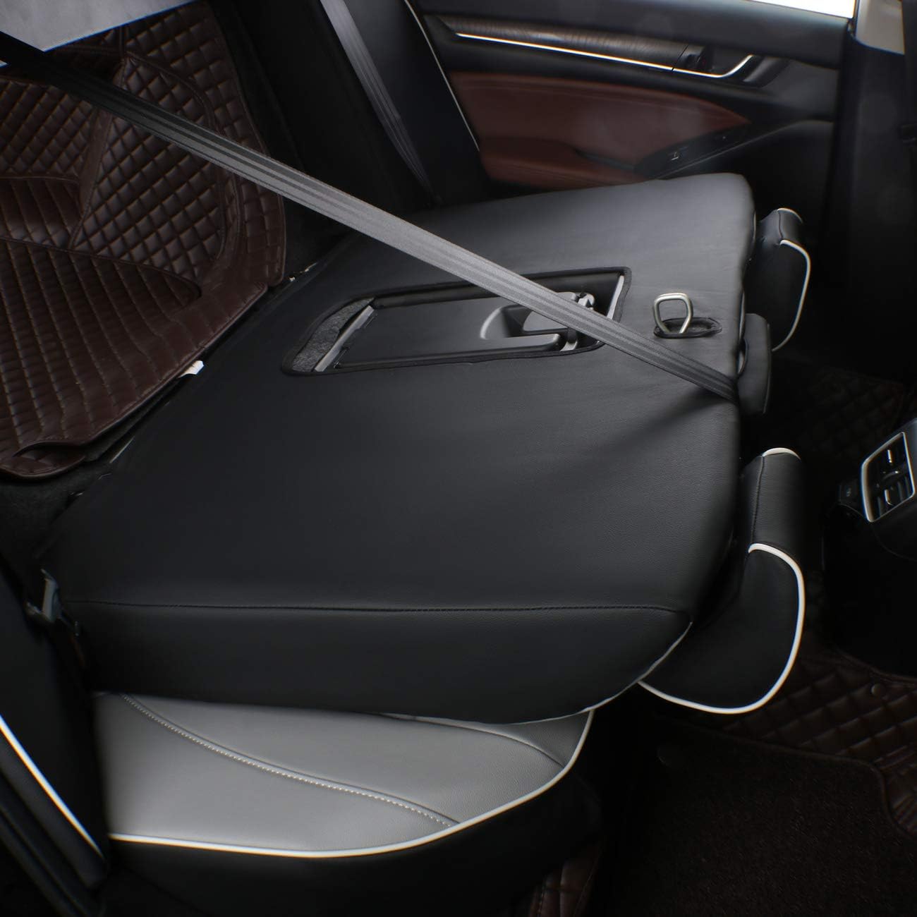 EKR Accord Car Seat Covers for Honda Accord 2023 2024 2025 LX(Rear Row W/Solid Backrest) Leather Car Seat Covers,Waterproof Car Seat Protectors,Trucks Seat Covers Full Set(Black/Gray)